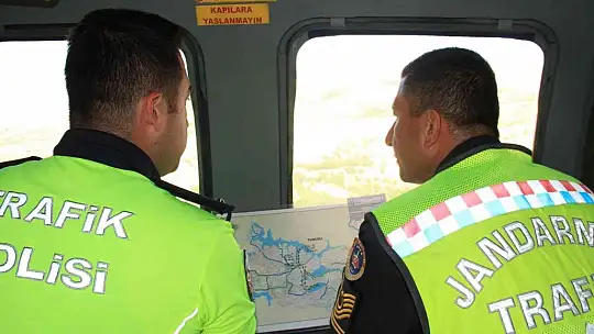 Elazığ'da bayram tatili dönüşü helikopter destekli trafik denetimi