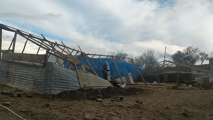 Elazığ'da rüzgar  ağılın çatısını uçurdu