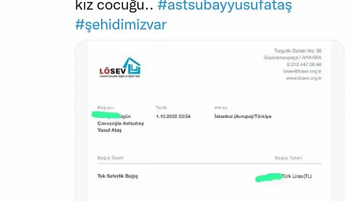 Elazığlı şehidin vasiyeti üzerine LÖSEV'e bağış yağdı