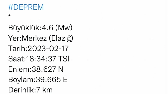 Elazığ'da 4,6 büyüklüğünde deprem oldu!