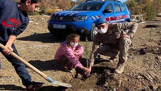 Elazığ'da  jandarma ekipleri bir günde 8 bin 300 fidan dikti
