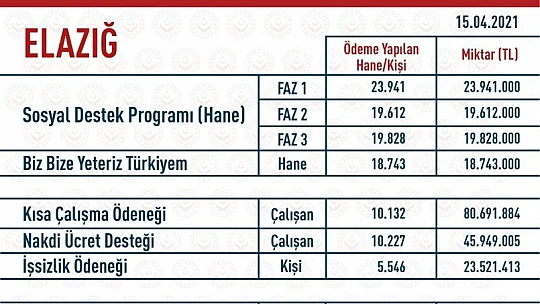 Elazığ'da 243 Milyon TL nakdi yardım yapıldı