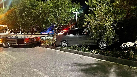 Elazığ'da virajı alamayan otomobil refüje çıkarak ağaca çarptı