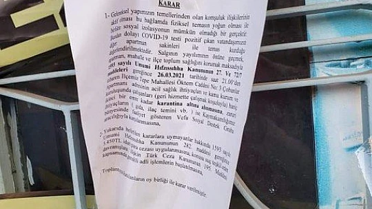 Elazığ Karakoçan'da 5 katlı apartman karantinaya alındı