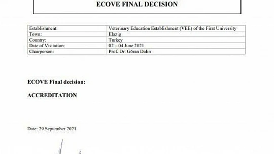 Fırat Üniversitesi Veteriner Fakültesinden büyük başarı