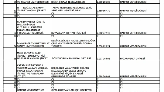 Elazığ'ın vergi rekortmenleri açıklandı
