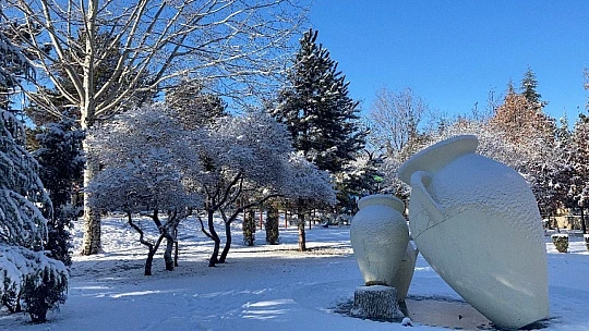 Kısıtlamayla sessizliğe bürünen Elazığ güne karla uyandı