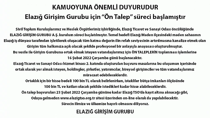 Kamuoyuna Önemli Duyuru