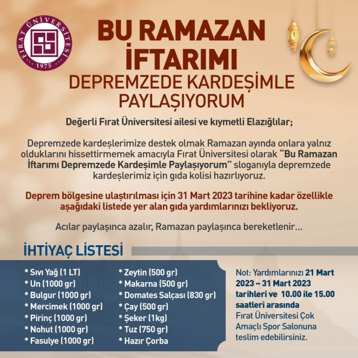 Fırat Üniversitesi depremzedeler için tekrar harekete geçti 