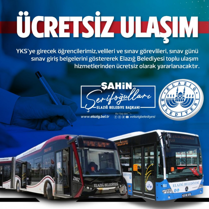 YKS'ye Girecek Öğrencilere ücretsiz ulaşım hizmeti