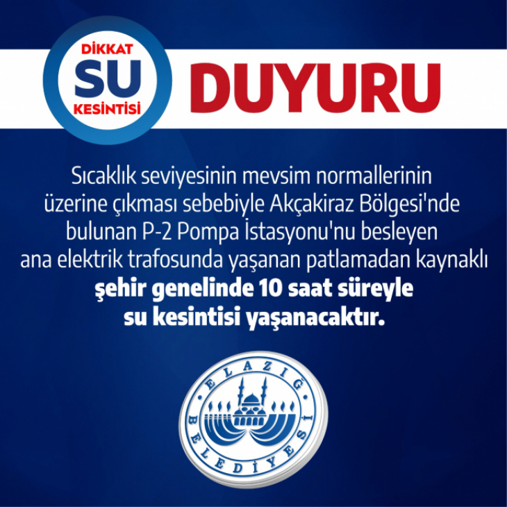 Elazığ Belediyesi'nden su kesintisi duyurusu