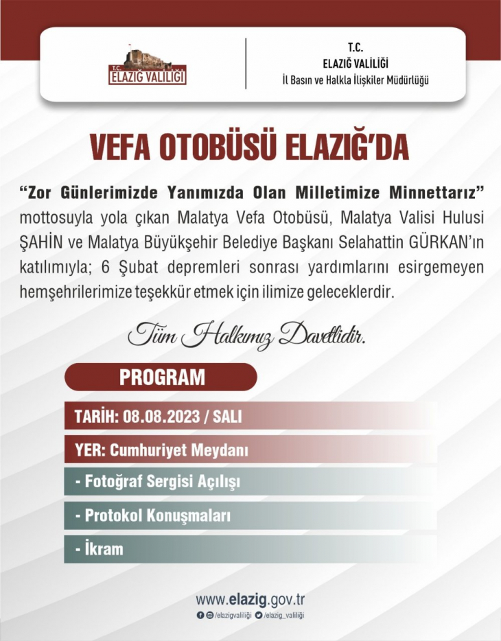 Malatya Vefa Otobüsü Elazığ'a geliyor 