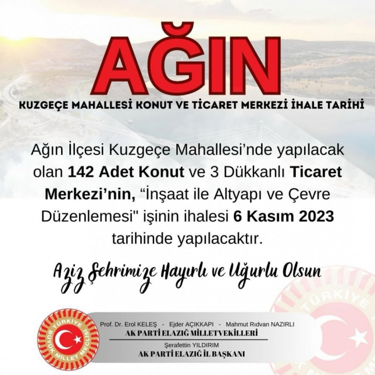 Ağın İlçesi'ne 142 Konut ve 3 dükkan yapılacak 