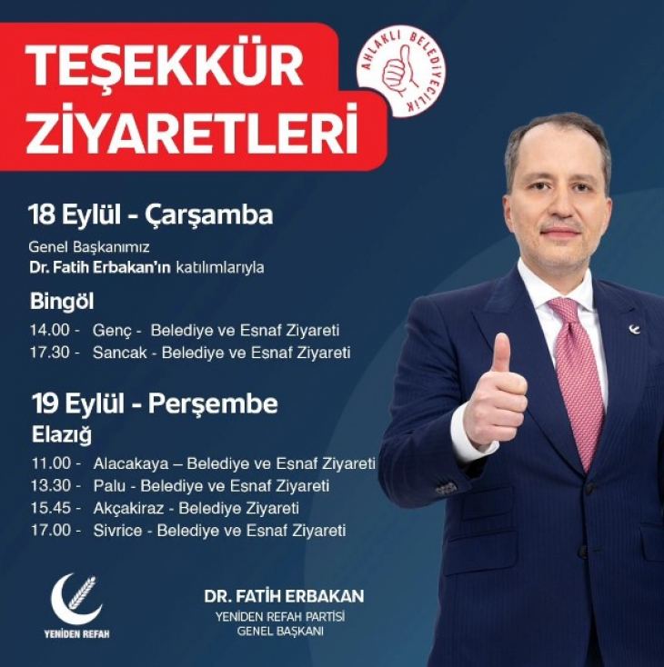 Erbakan, Elazığ'a geliyor